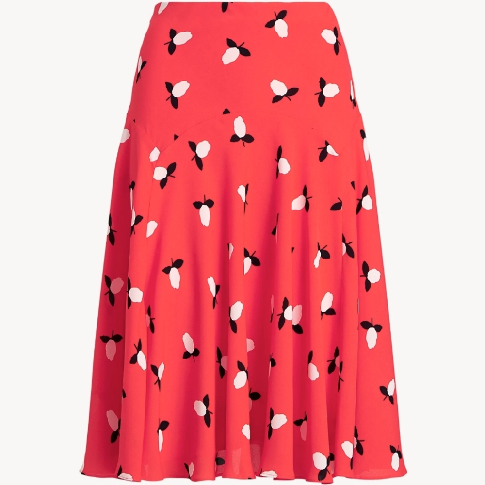 NWT Lauren Ralph Lauren Light Red Poppy Floral Georgette A-Line Midi Skirt 2 - Picture 8 of 8